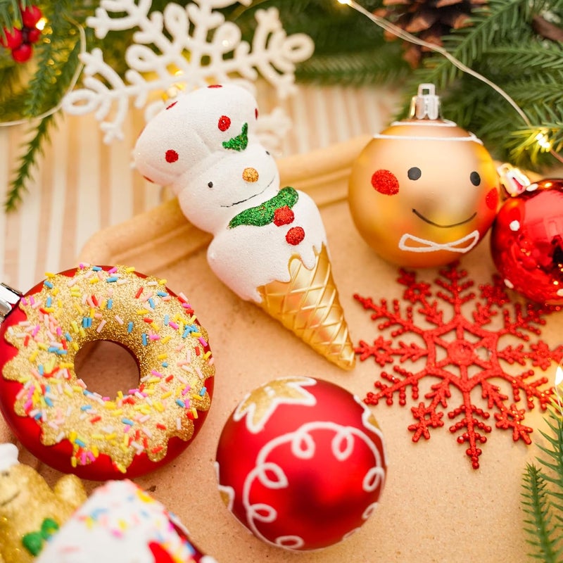 SHareconn 86pcs Christmas Tree Balls Ornaments, Shatterproof Plastic Decorative Baubles for Christmas Tree Decorations, Holiday Wedding Party Decoration, Festive Ornaments, Red Green White - Image 5